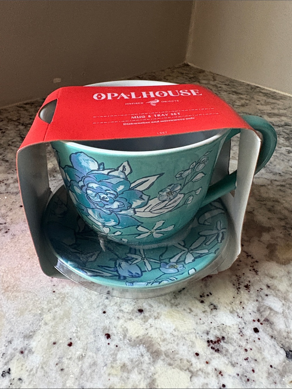 Opalhouse Teal and Blue Floral Mug with Saucer